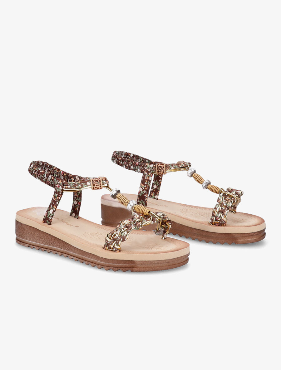 Nu-pieds fleuris à perles - Marron - 4