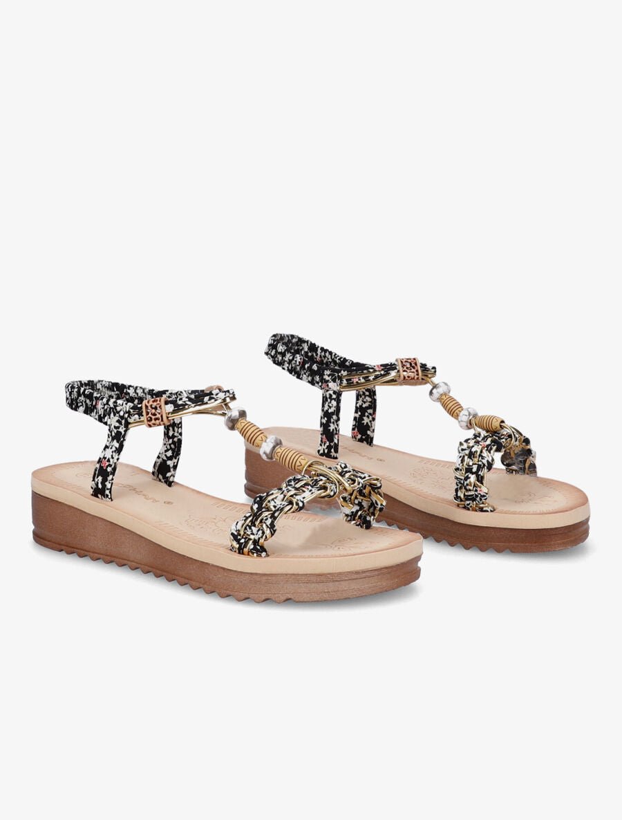 Nu-pieds fleuris à perles - Noir - 4