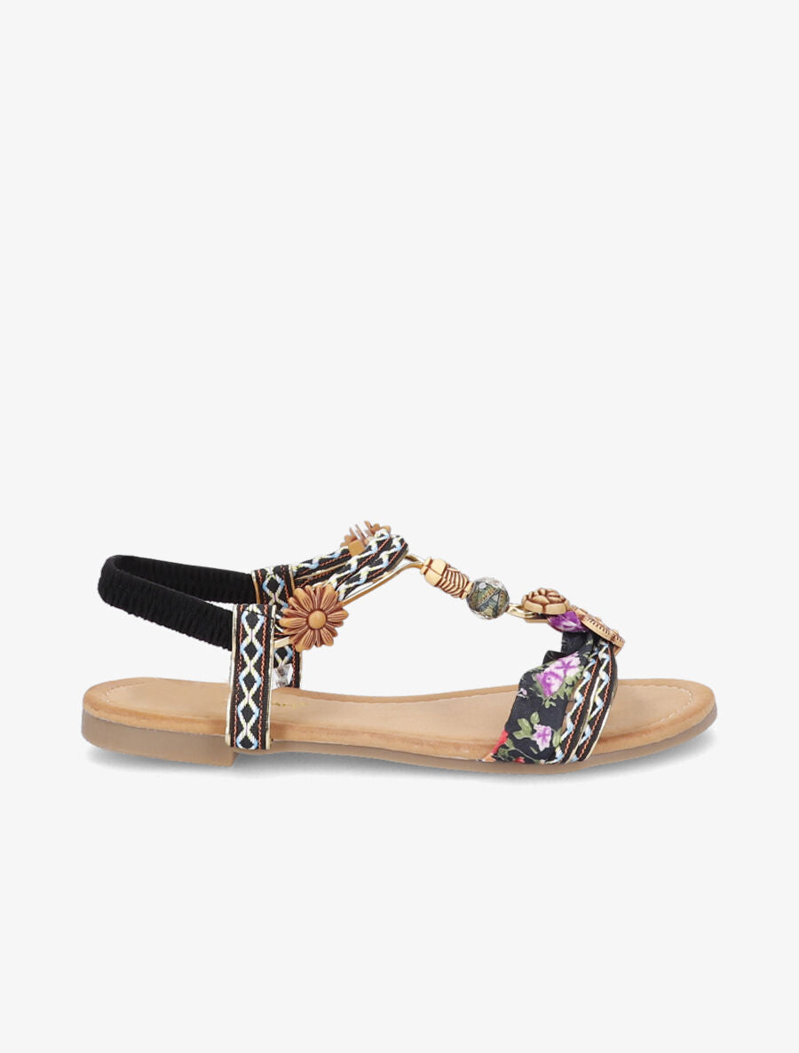 Nu-pieds à imprimé aztèque et perles - Noir - 2