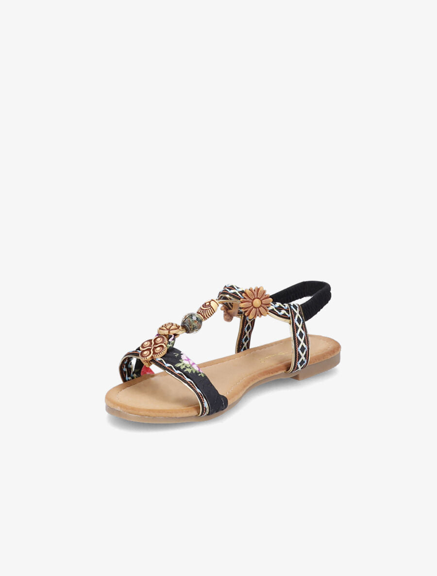 Nu-pieds à imprimé aztèque et perles - Noir - 4