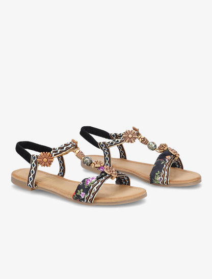 Nu-pieds à imprimé aztèque et perles - Noir - 5