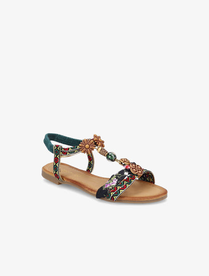 Nu-pieds à imprimé aztèque et perles - Vert - 2
