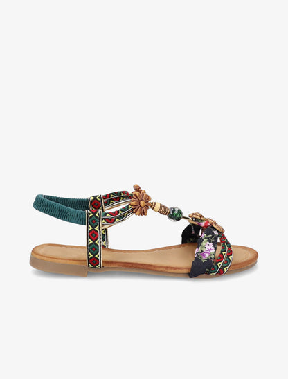 Nu-pieds à imprimé aztèque et perles - Vert - 3