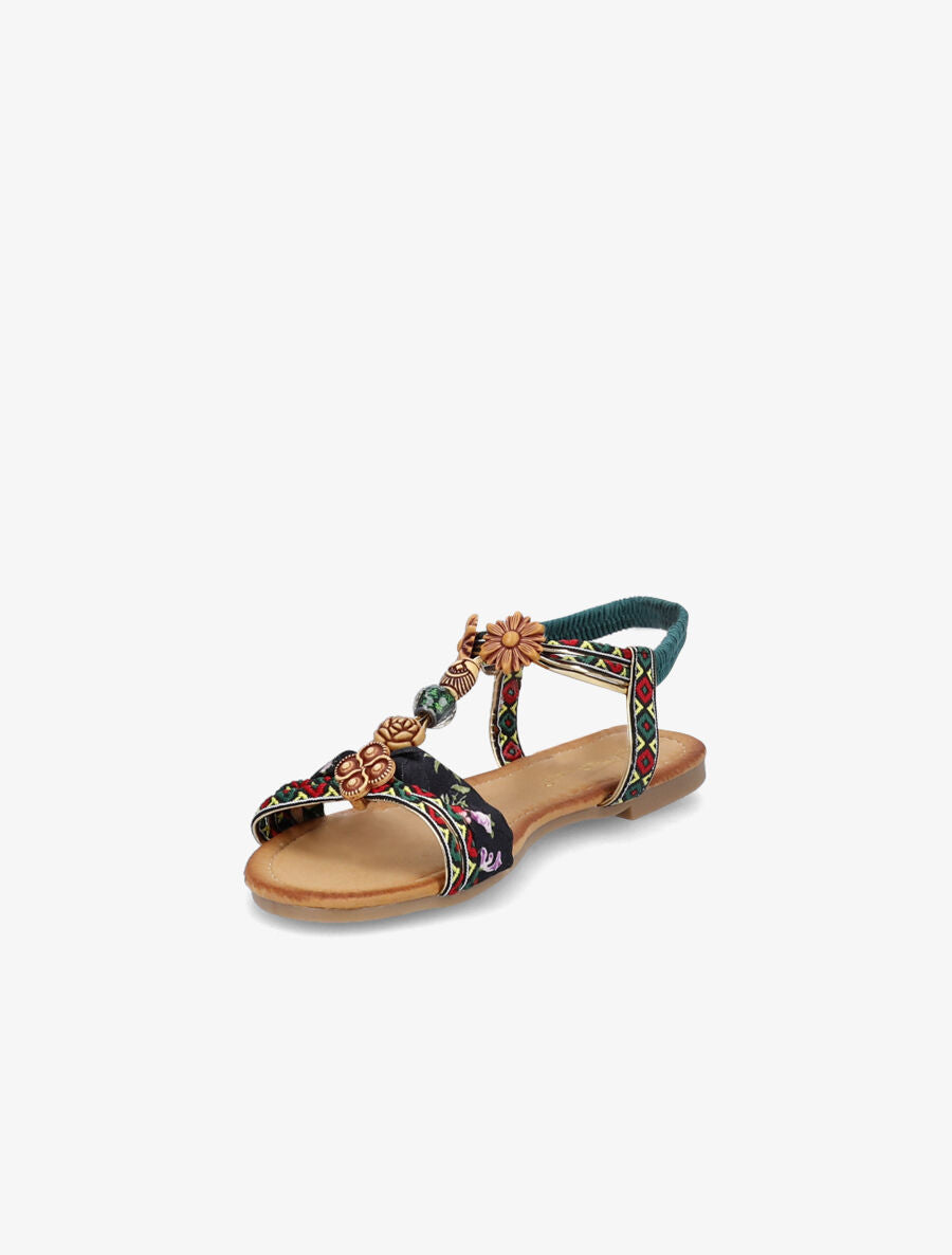 Nu-pieds à imprimé aztèque et perles - Vert - 4
