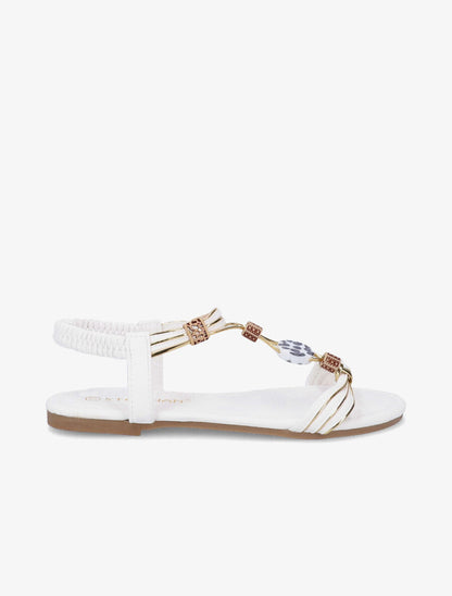 Nu-pieds à perles et liserés dorés - Blanc - 2