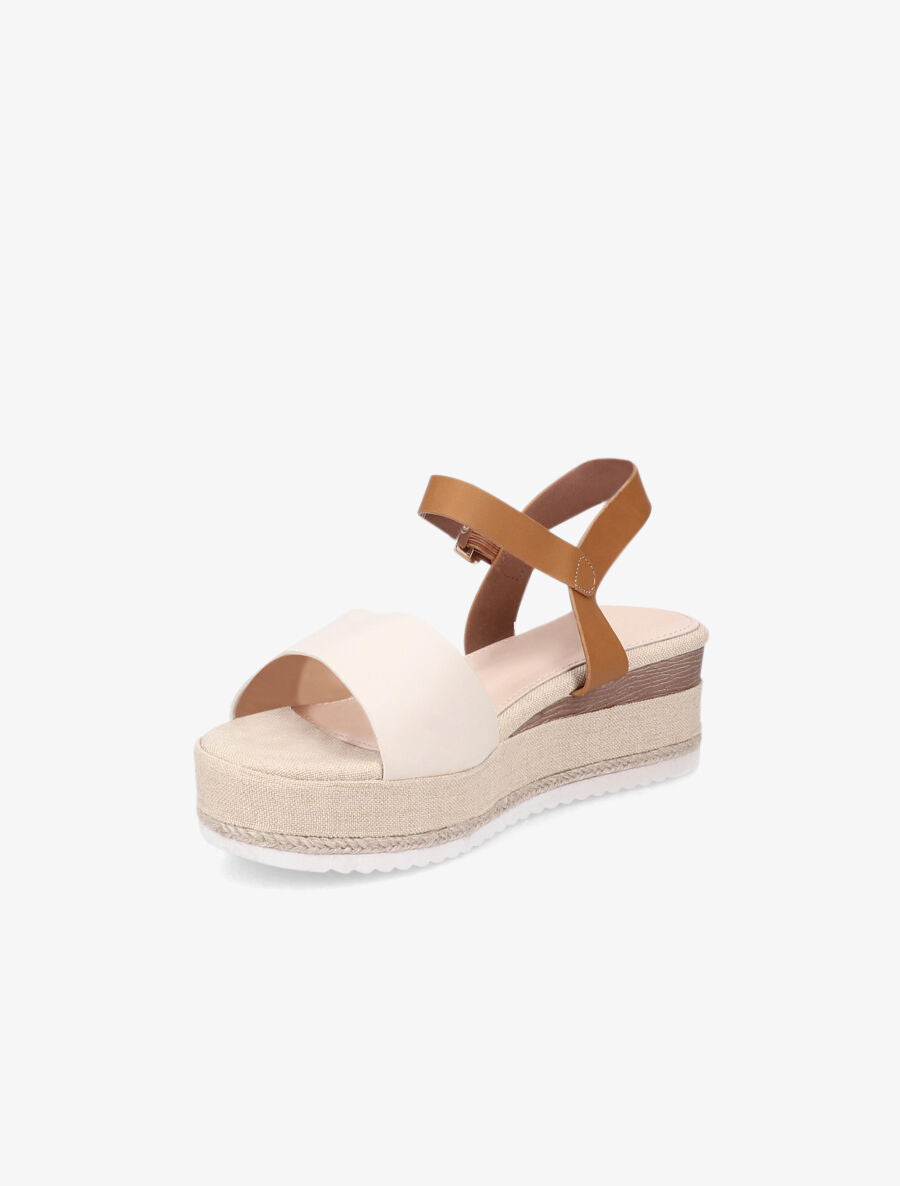 Sandales bi-matière à talon compensé - Beige - 3