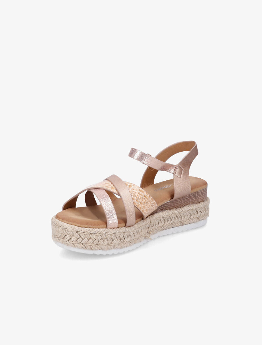 Sandales irisées à talon compensé en raphia - Rose gold - 3