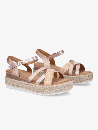 Sandales irisées à talon compensé en raphia - Rose gold - 4