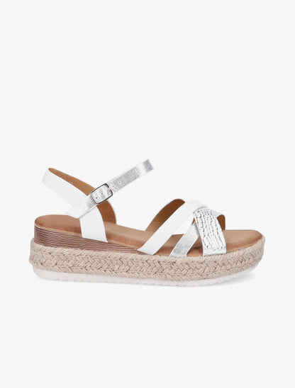 Sandales irisées à talon compensé en raphia - Blanc - 1