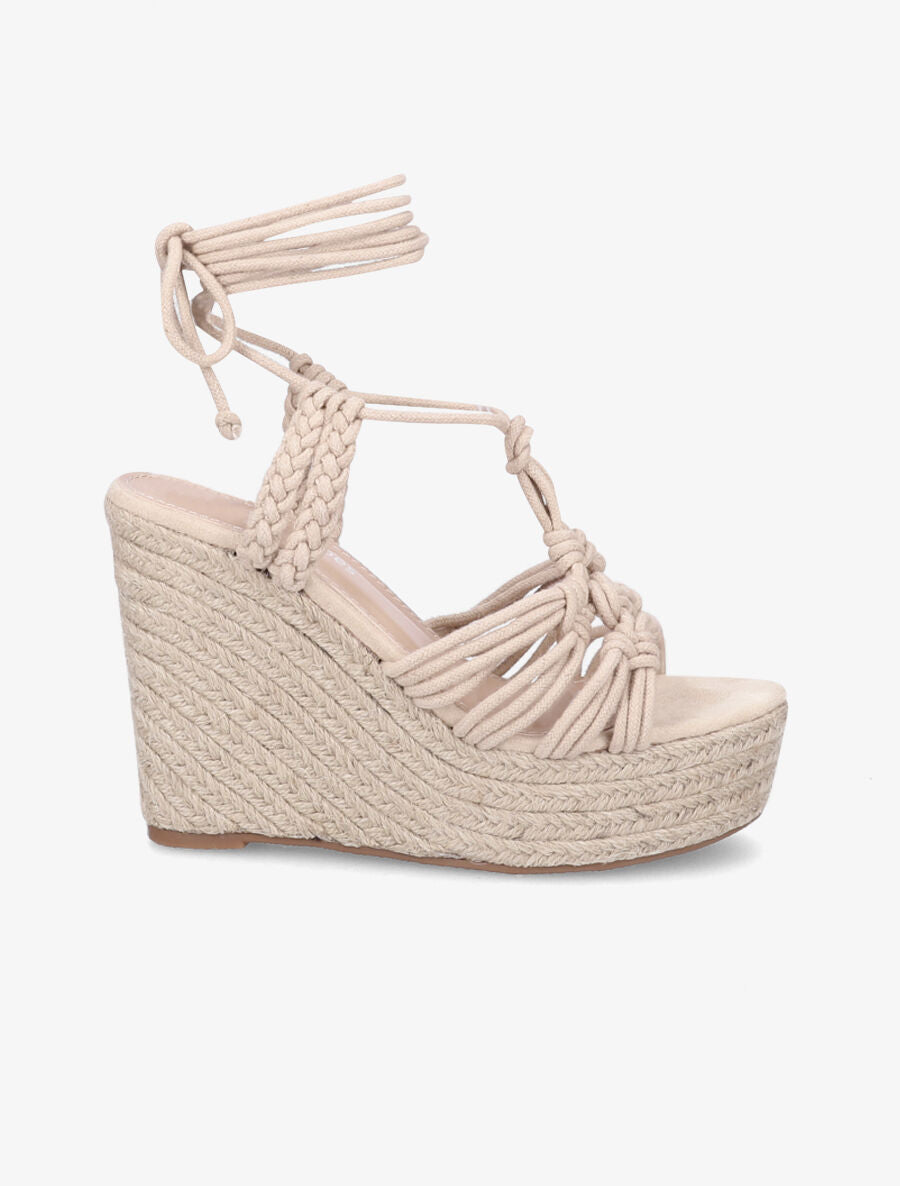 Sandales compensées en cordes tressées - Beige - 1
