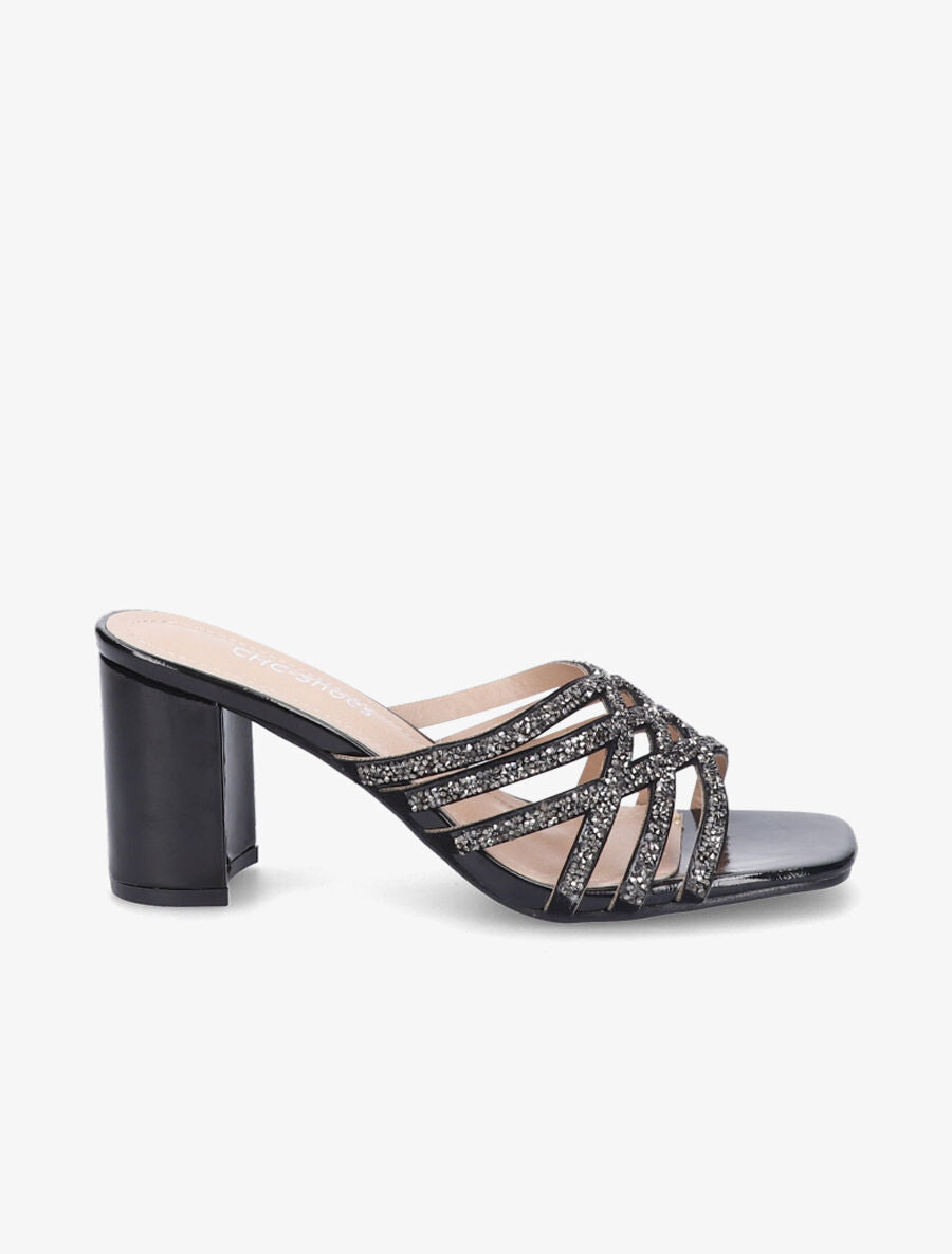 Mules à brides croisées et strassées - Noir - 5
