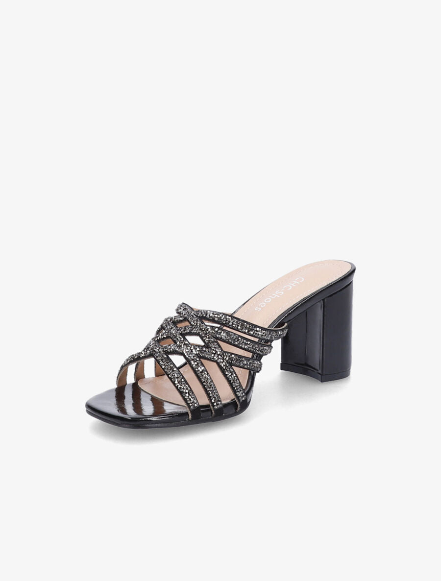 Mules à brides croisées et strassées - Noir - 3