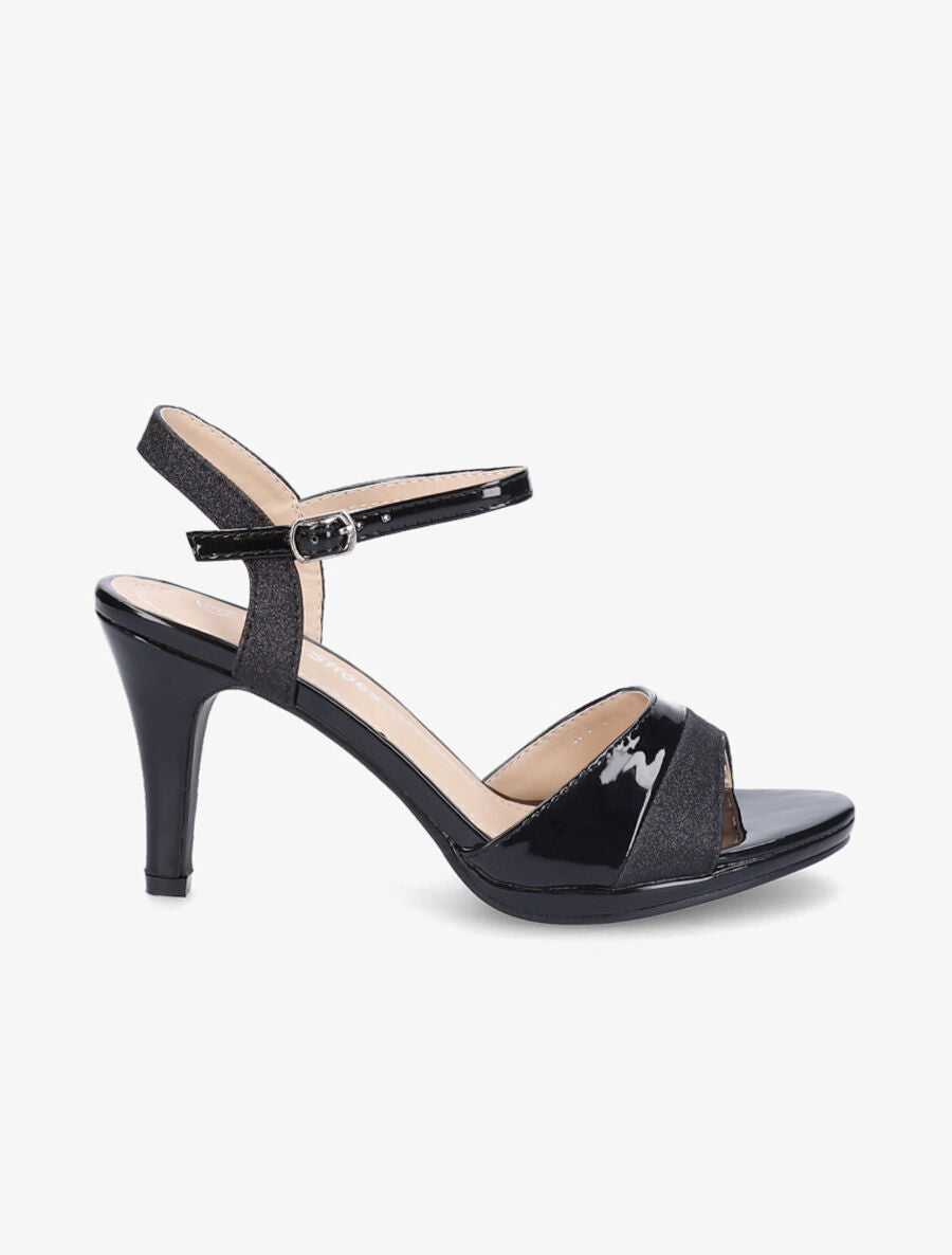 Sandales à ganses et brides pailletées - Noir - 6