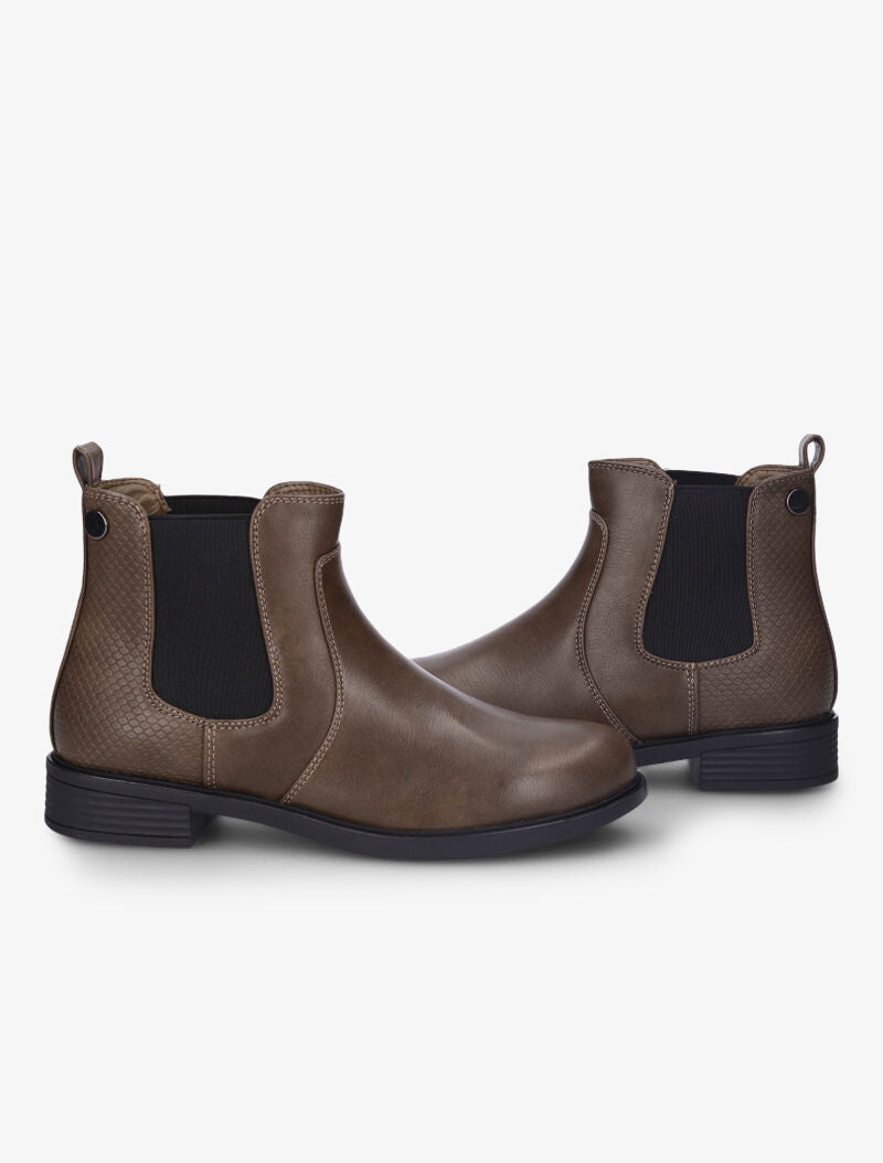 Bottines en simili à contrefort effet croco - Taupe - 1