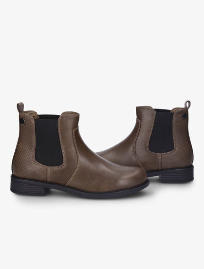 Bottines en simili à contrefort effet croco - Taupe - 1