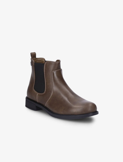 Bottines en simili à contrefort effet croco - Taupe - 3