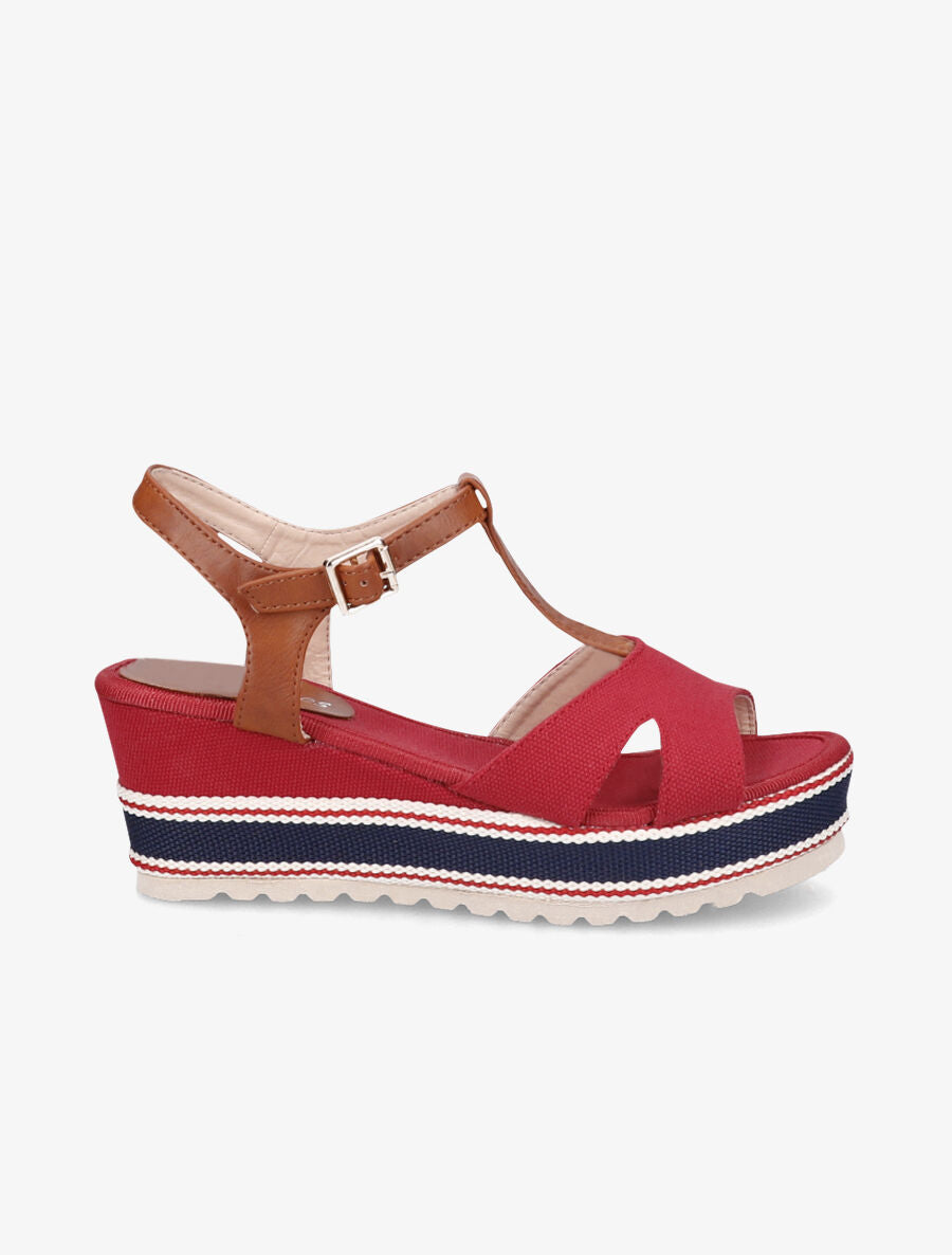Sandales compensées bi-matière - Rouge - 1