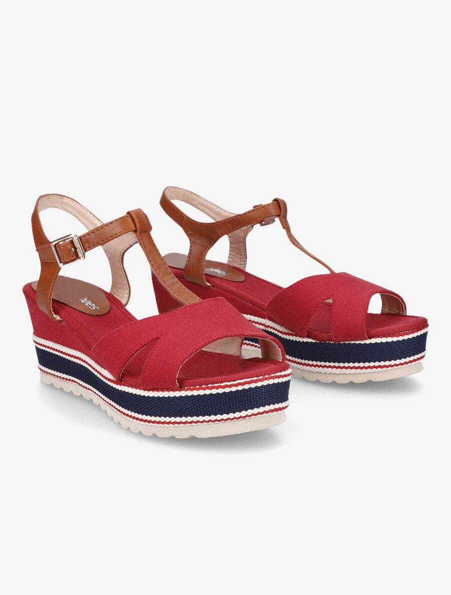Sandales compensées bi-matière - Rouge - 4