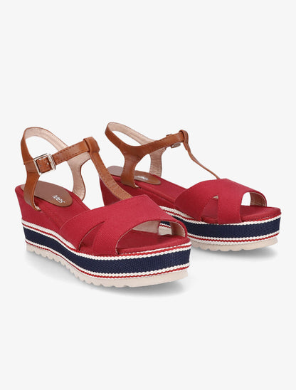 Sandales compensées bi-matière - Rouge - 4
