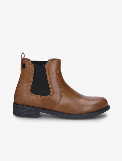 Bottines en simili à contrefort effet croco - Camel - 2