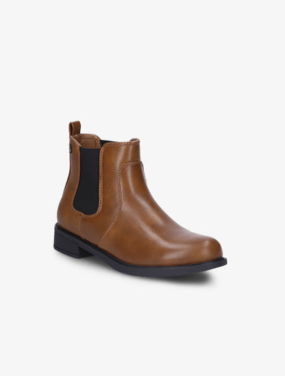Bottines en simili à contrefort effet croco - Camel - 3