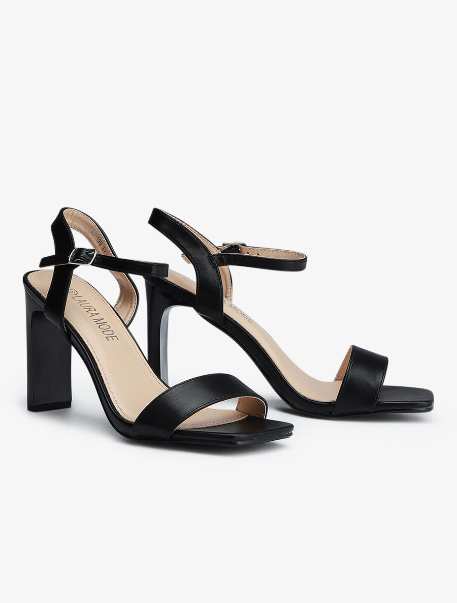 Sandales unies à talon entonnoir - Noir - 4