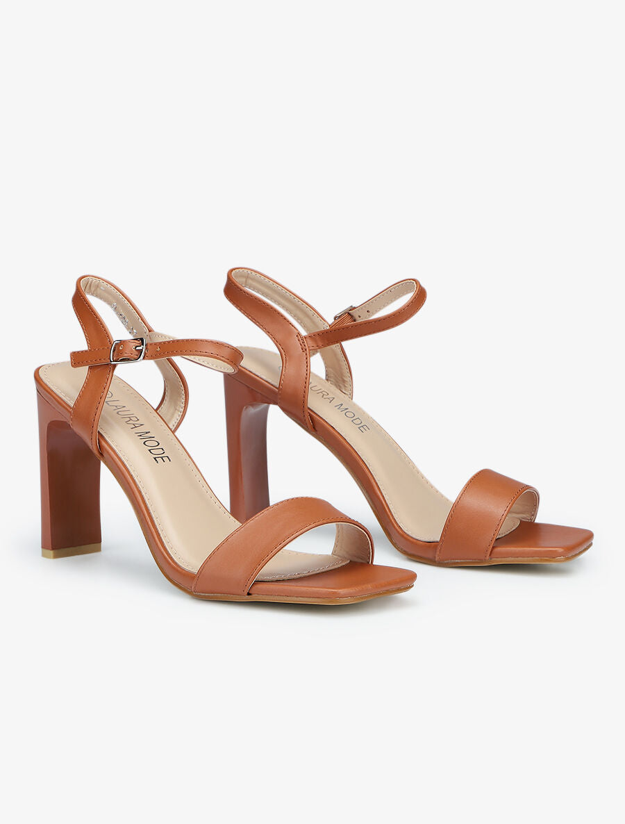 Sandales unies à talon entonnoir - Camel - 4