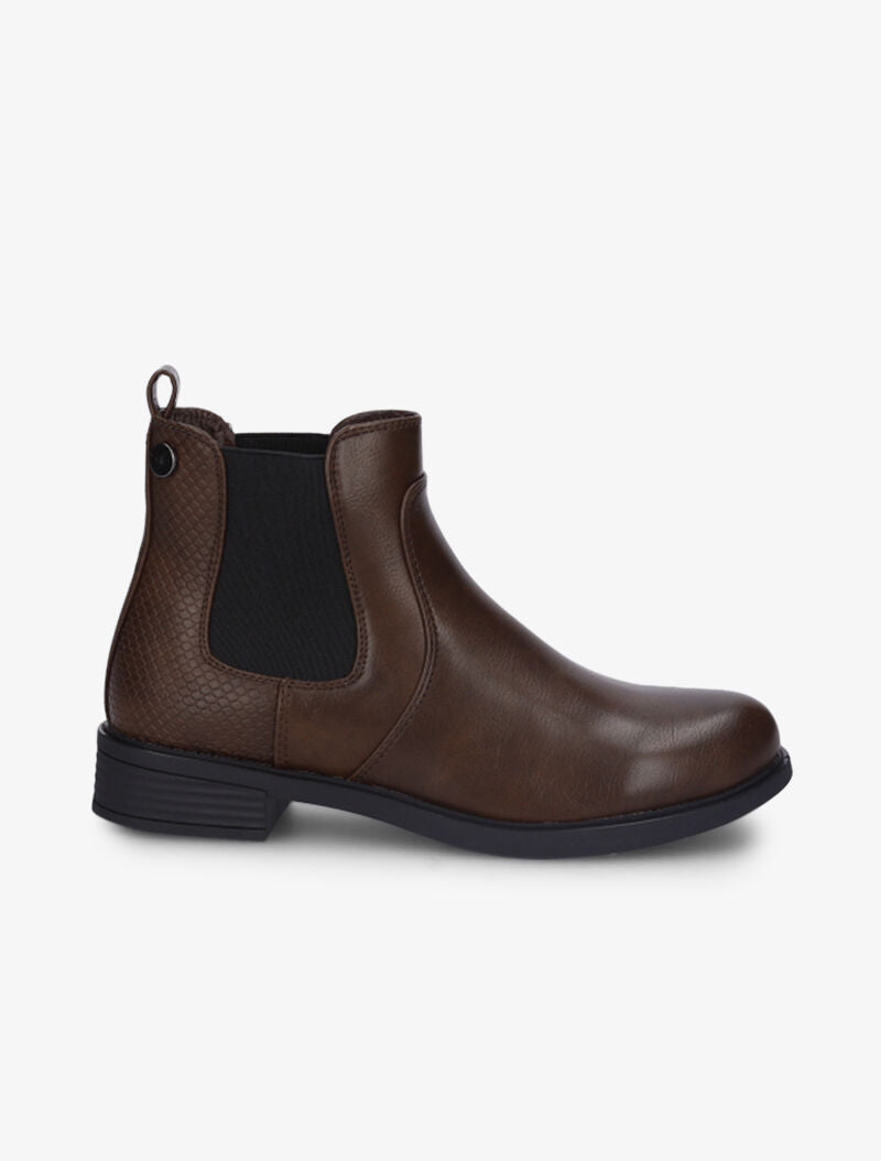 Bottines en simili à contrefort effet croco - Marron - 2