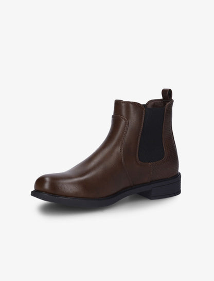 Bottines en simili à contrefort effet croco - Marron - 4