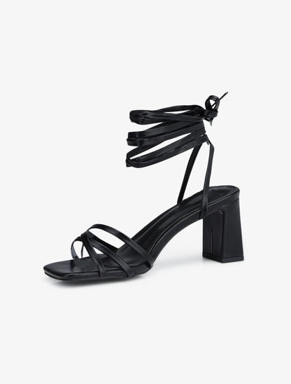Sandales unies à lacets - Noir - 3