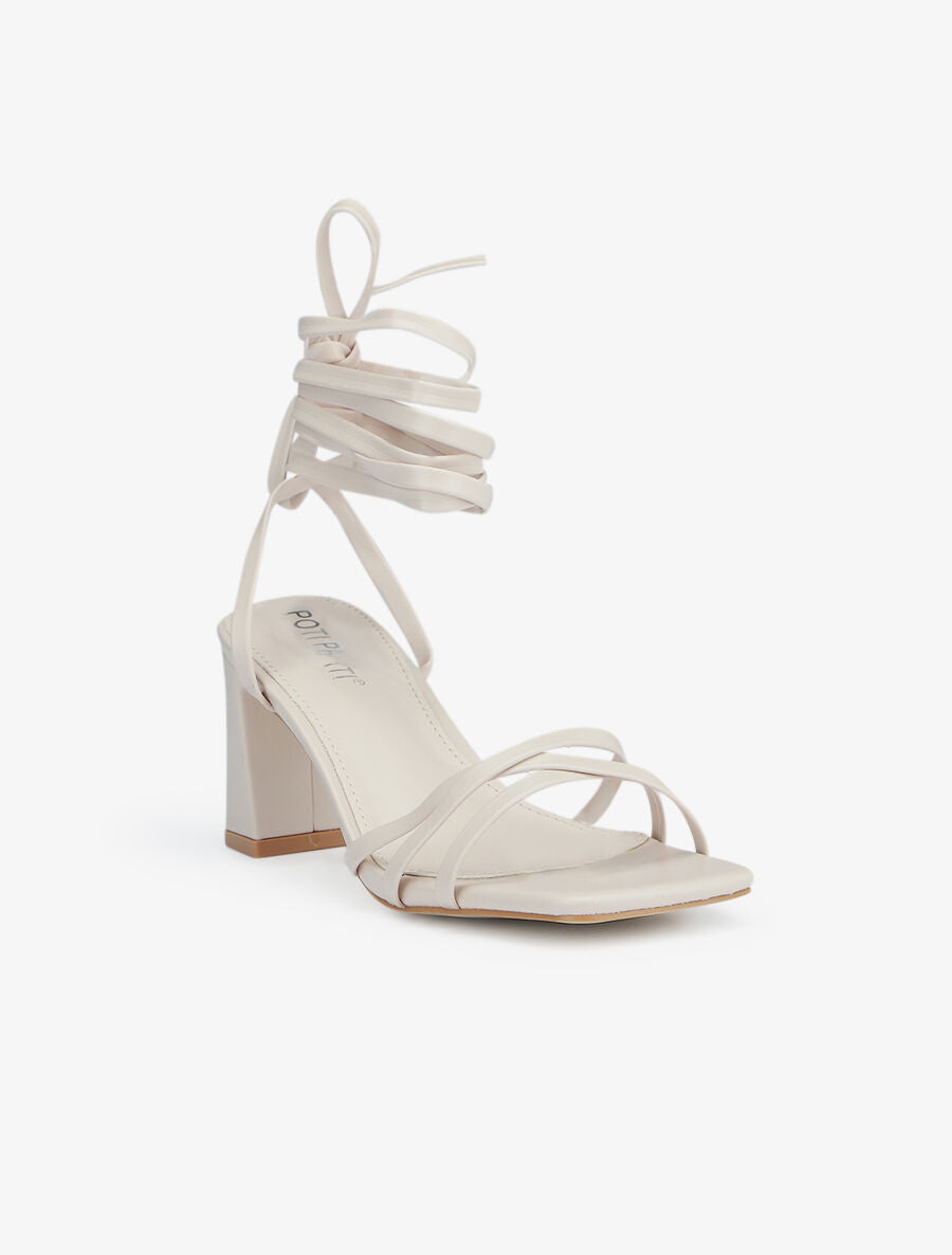 Sandales unies à lacets - Beige - 2