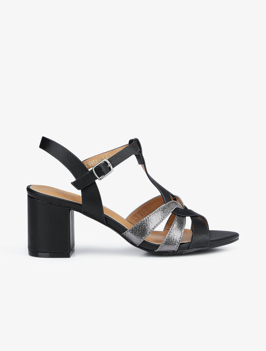 Sandales à bride en T irisée - Noir - 5