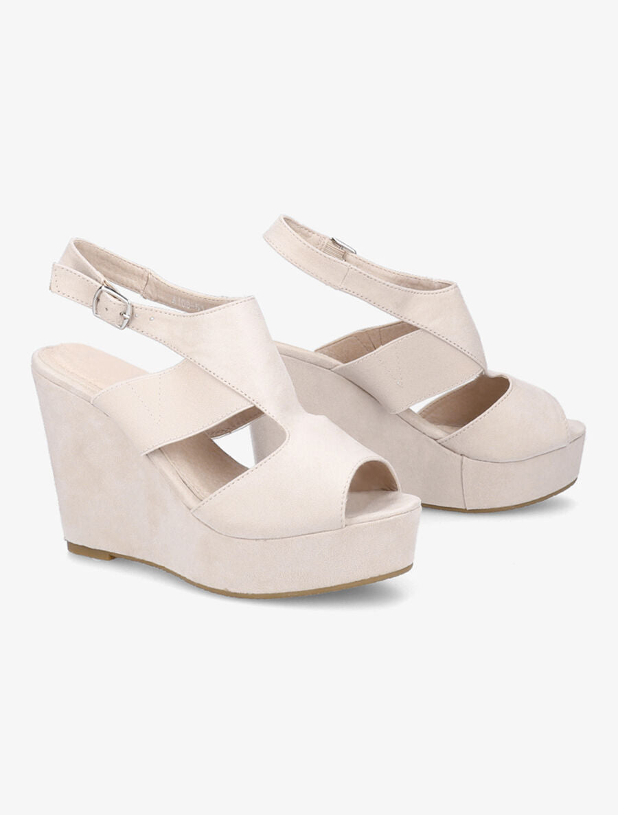Sandales compensées à ganse ajourée - Beige - 4