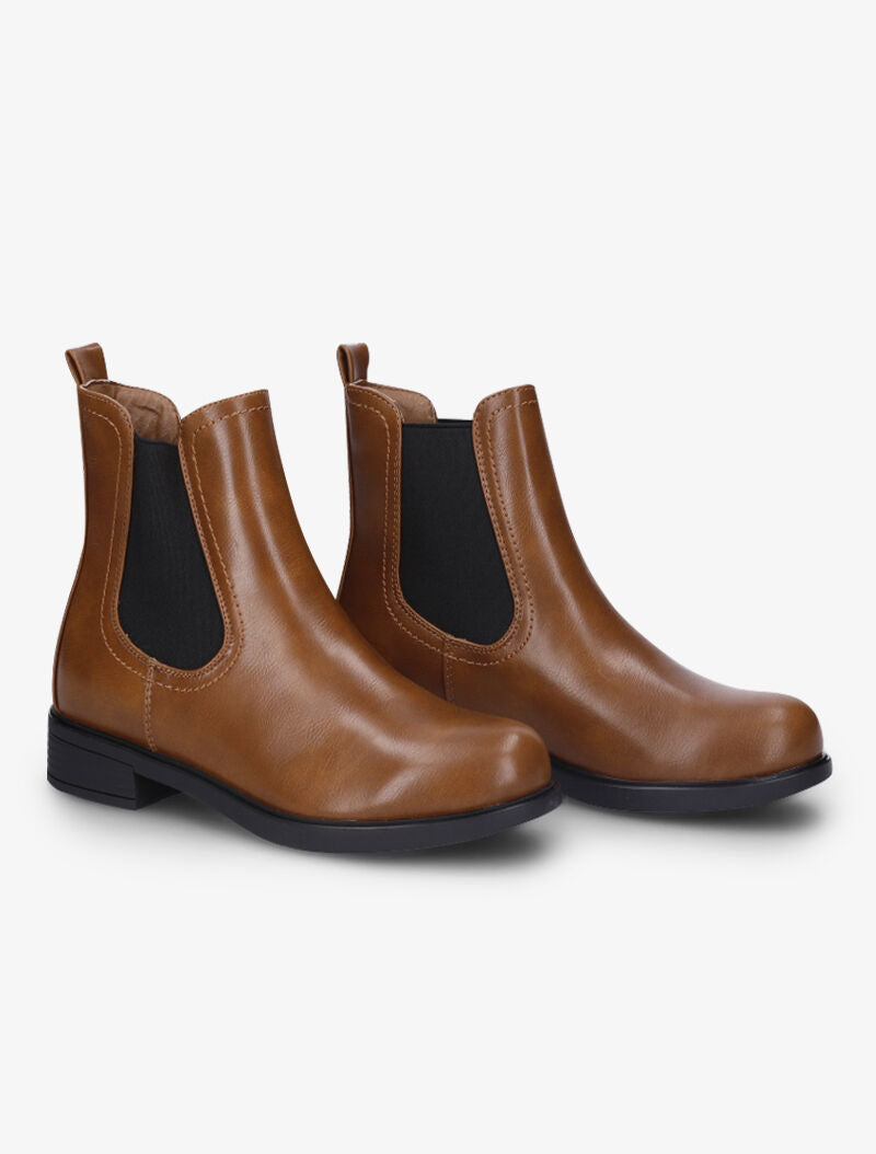 Bottines plates en simili à chevilles élastiquées - Camel - 5