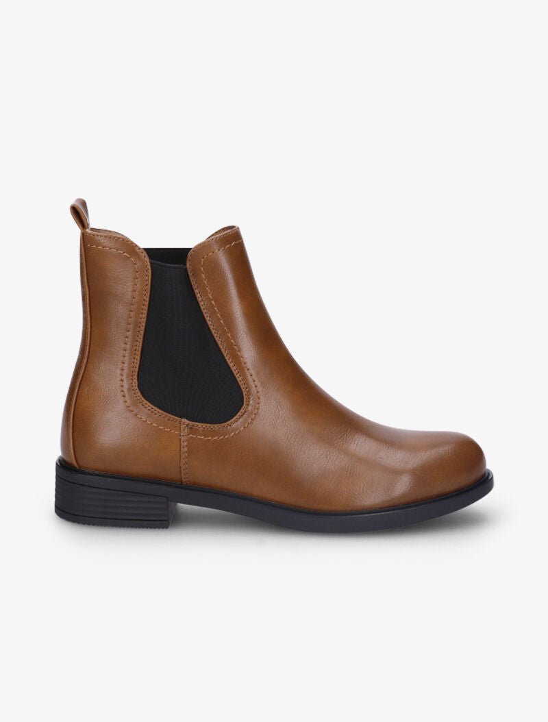 Bottines plates en simili à chevilles élastiquées - Camel - 2