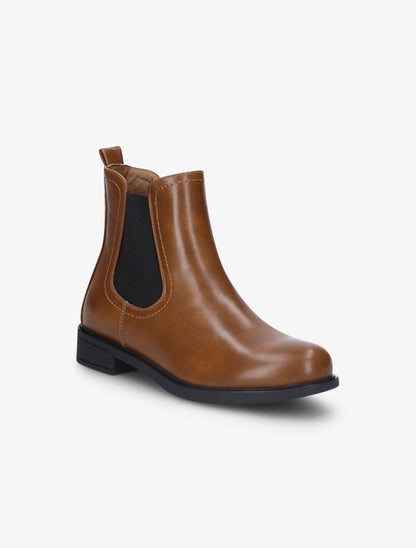 Bottines plates en simili à chevilles élastiquées - Camel - 3