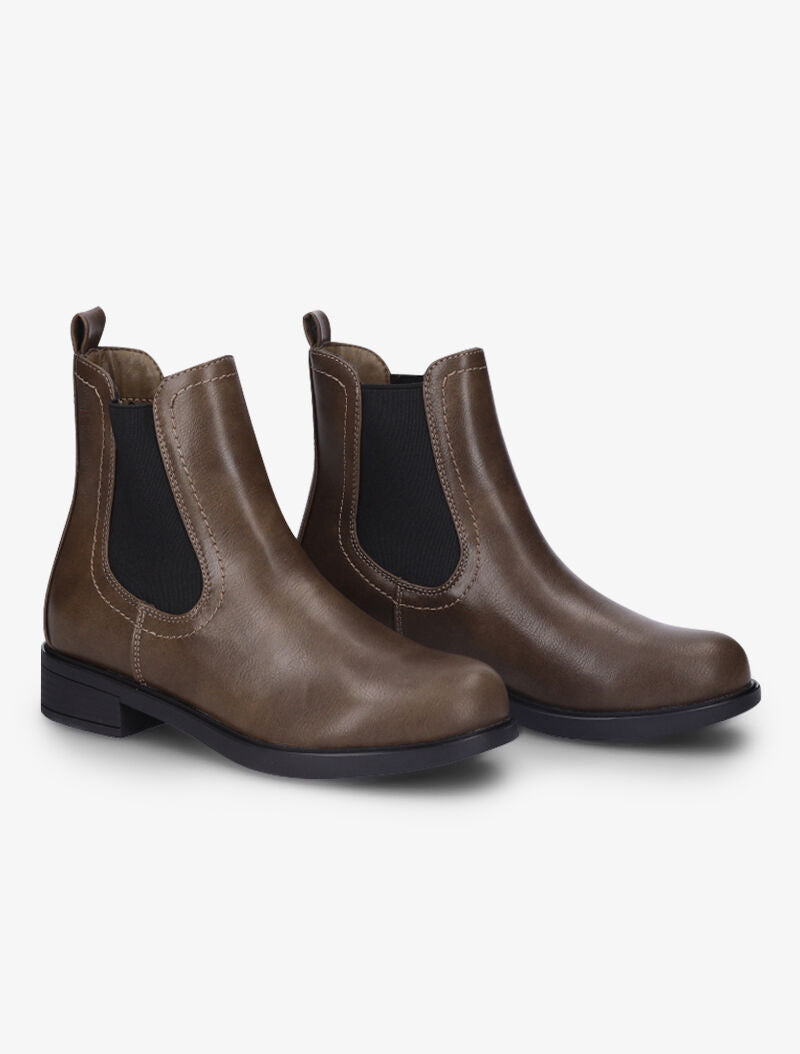 Bottines plates en simili à chevilles élastiquées - Taupe - 1