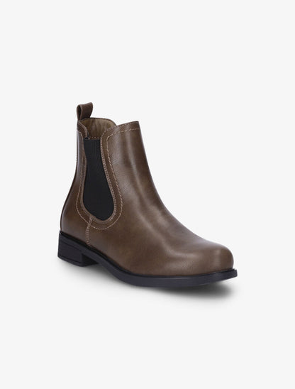 Bottines plates en simili à chevilles élastiquées - Taupe - 3