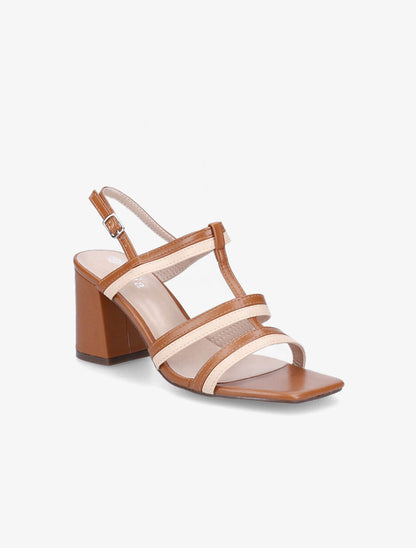 Sandales bicolore en simili - Camel - 2
