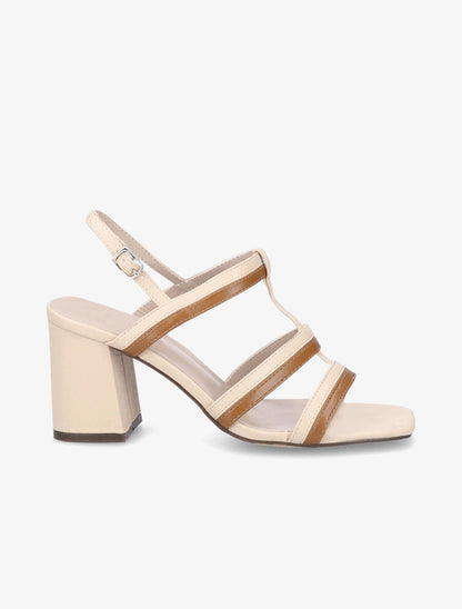 Sandales bicolore en simili - Beige - 1