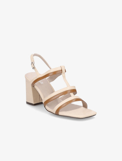 Sandales bicolore en simili - Beige - 2