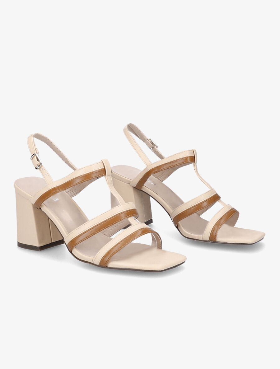 Sandales bicolore en simili - Beige - 4
