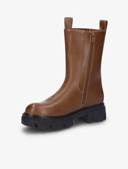 Boots montantes à semelles crantées et chevilles élastiquées - Camel - 4