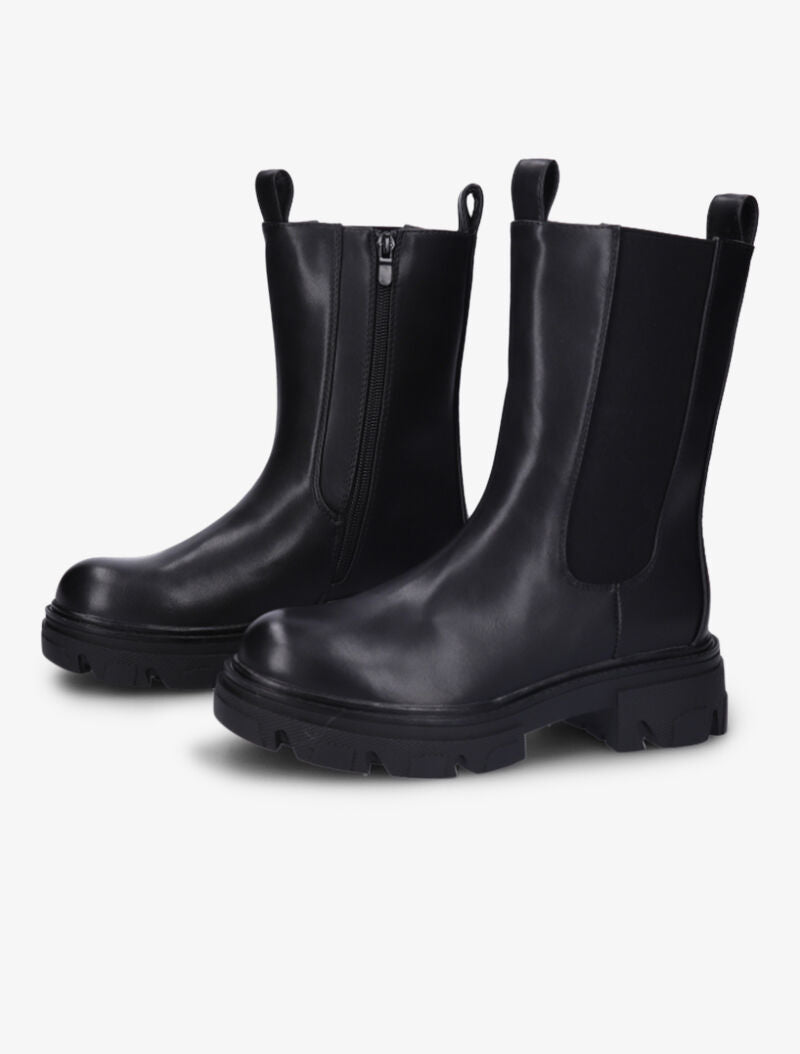 Boots montantes à semelles crantées et chevilles élastiquées - Noir - 5