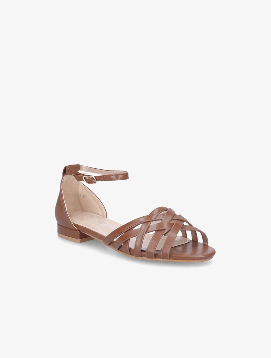 Nu-pieds tressés en tissu lamé - Camel - 2