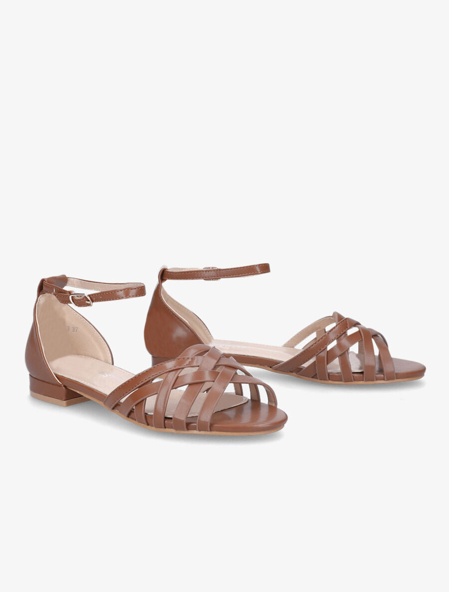 Nu-pieds tressés en tissu lamé - Camel - 4