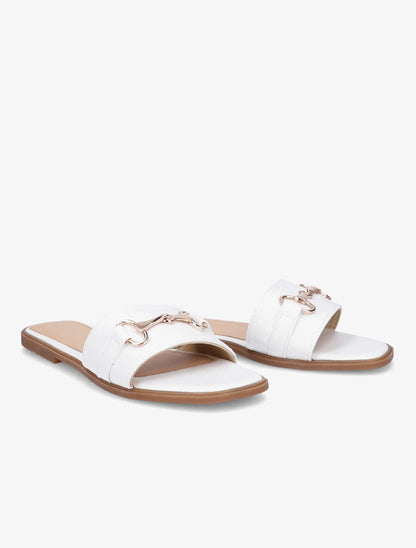Mules plates à boucle métallique - Blanc - 4