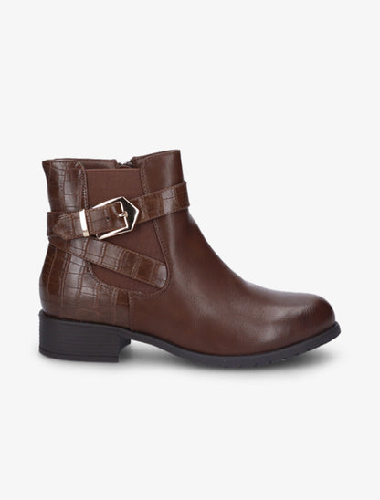 Bottines à contreforts effet croco et chevilles élastiquées - Marron - 1