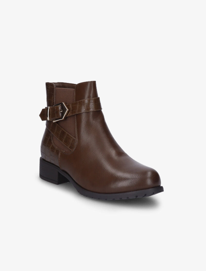 Bottines à contreforts effet croco et chevilles élastiquées - Marron - 2