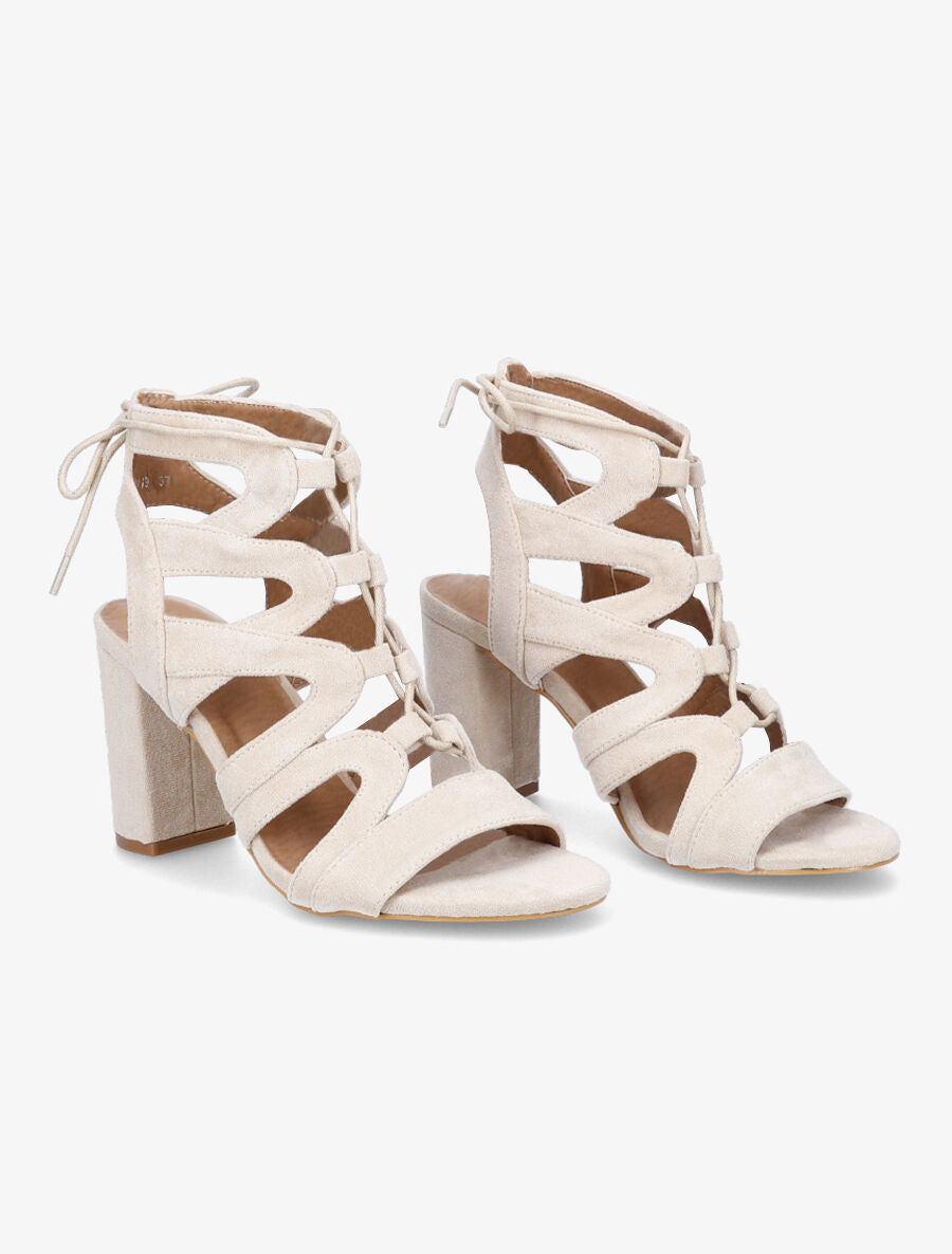 Sandales en suédine à lacets croisés - Beige - 4